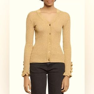 Sandro
Goldie Metallic Rib-Knit Cardigan Ruffle Detail Ribbed
Metallic Cardigan